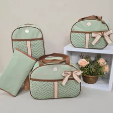 Bolsa Maternidade Kit Bebê Verde Grande E Média Com Mochila