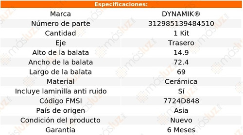 Balatas Ceramicas Tra S430 V8 4.3l 00/02 Dynamik Foto 3