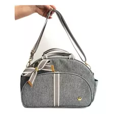 Bolsa Maternidade Bebe Cinza Com Alça Lateral Laço Luxo