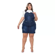 Jardineira Curta Jeans Plus Size Saia Desfiada Com Lycra 