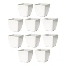 Kit 10 Vasos Decorativo Quadrado Cacto Plástico Branco