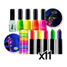 Kit Maquillaje Fluorescente Neon Labial Pigmentos Esmaltes