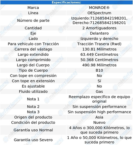 Par Amortiguadores Delanteros Gas Oespectrum 300 Rwd 05-10 Foto 3