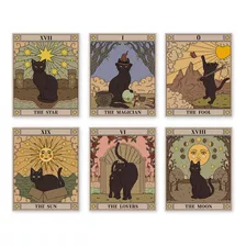 Xuoiaynb Arte Del Tarot De Gato Negro, Arte Retro Con El Sol