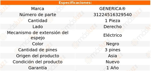 Espejo Der Elect 3 Pines Chrysler Cirrus 01/06 Generica Foto 2