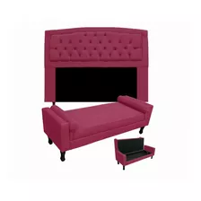 Cabeceira Geovana/ Calçadeira Fênix Queen 160cm Suede Pink