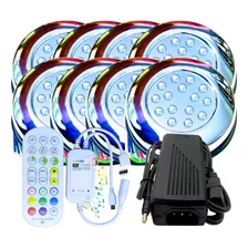 Kit 08 Refletor Piscina Led 15w Rgb + Controle Wifi + Fonte