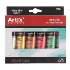 Set De Acrilico Metalizado 6 Tubos De 35ml Marca Artix