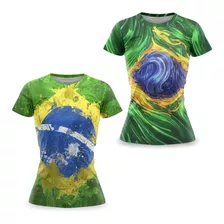 Kit 2 Camisetas Brasil Dryfit Feminina Copa 2022 Bandeira