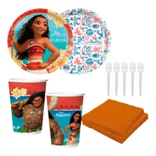 Kit Festa Moana - Copos, Pratos, Guardanapos, Garfos