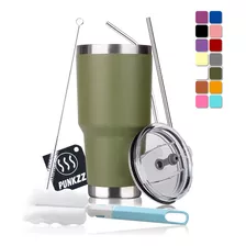 Vaso Térmico Portátil De Acero Inoxidable 30oz Con Calor/frí Color Verde Liso