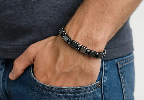 Pulsera De Hematita Piedras Naturales Energia Hombre Negro 19 Cm 20 Cm 4