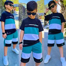 Conjunto Infantil Kit Bermuda Camisa Masculino Tecido Verão
