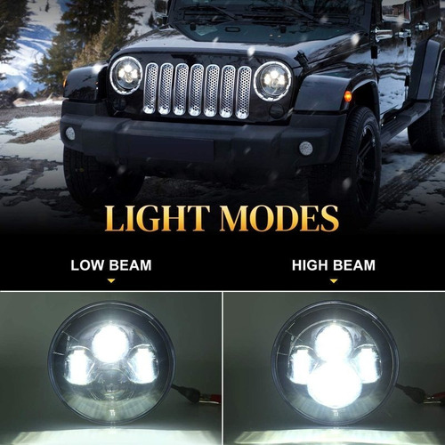 Par Faros Led 7 Redondos Ojo ngel Wrangler Jeep Vocho Foto 5