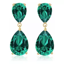 Aretes De Esmeralda, Grandes, Color Verde Esmeralda, Lágri.