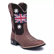 Bota Masculina Texana Cano Alto Couro Bordado Inglaterra