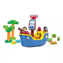 Navio Pirata Brinquedo Infantil Com 30 Blocos Para Montar