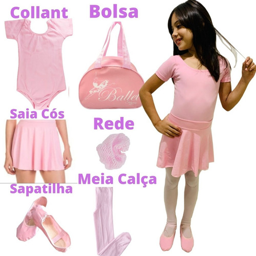 Kit De Ballet Infantil Com Bolsa E Sainha De Cós Rosa Balé