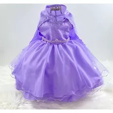 Vestido Social Temático Princesa Sofia Ou Rapunzel Capinha