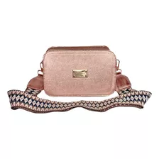 Bolso Morral Mochila Manos Libres Cruzado Dama Karla Chacon Color Oro Rosa