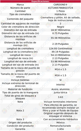 1 Cremallera Hidrulica Infiniti Qx56 04 Al 12 Reman Foto 5