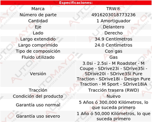 Un Amortiguador Gas Delantero Derecho Trw Z4 Bmw 2009-2015 Foto 2