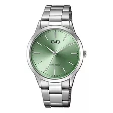 Reloj Q&q Mujer Pulsera Plateado Acero Color Del Fondo Verde C10a-018