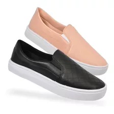 Kit 2 Par Tênis Slip On Feminino Molec Sapatenis Promoção Fg