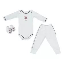 Kit Bebê Corinthians 3 Peças Longo Branco - Torcida Baby