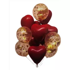 Set De 10 Globos Corazon Confetti Decoracion Cotillo 30cm