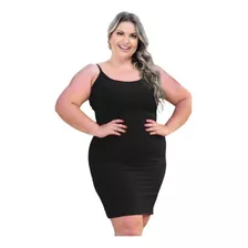 Vestido Alça Plus Size Midi Canelado Ribana Verão 2023