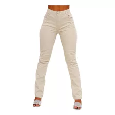 Calça Feminina Reta Sarja Elastano Colorida Cintura Alta 