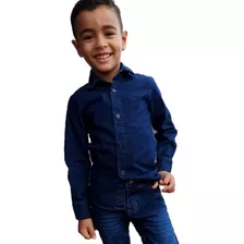 Camisa Infantil Masculina Jeans Escuro Slim Manga Longa