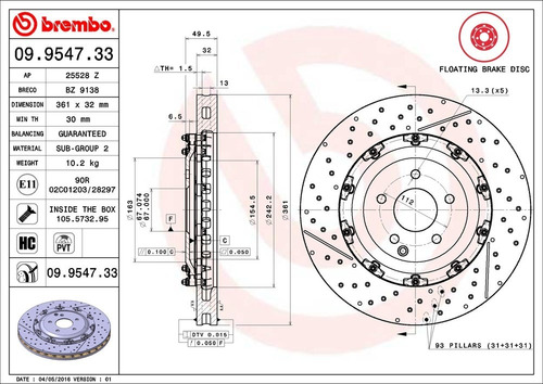 Disco Freno / Mercedes-benz Clk63 Amg Base 2007 A 2009 Delan Foto 2