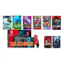 Console Nintendo Switch V2 + 25 Jogos Zelda Tears Of The Kingdom - Mario Kart 8 Deluxe - Pokémon Violet