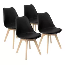 Pack De 4 Sillas Eames Acolchonadas Negro Comedor Oficinas 