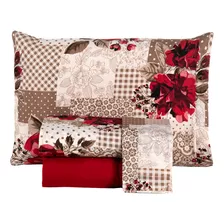 Jogo De Lençol Queen Percal 180 Fios 4 Peças Premium Casa Laura Enxovais Luxuoso Estampado 2,50m X 2,40m Vermelho