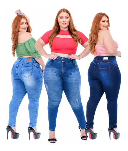 Calças Jeans Moda Plus Size 3 Modelos Femininos Skinny Lycra