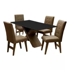 Conjunto Mesa Jantar Dubai 1,35m 4 Cadeiras Castanho/black