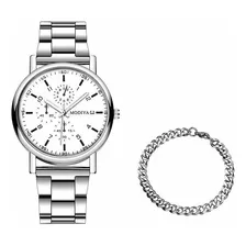Relógio + Bracelete Masculino Quartzo Aço Inoxidável