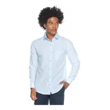 Camisa Social Azul Claro Manga Longa Slim Fácil De Passar