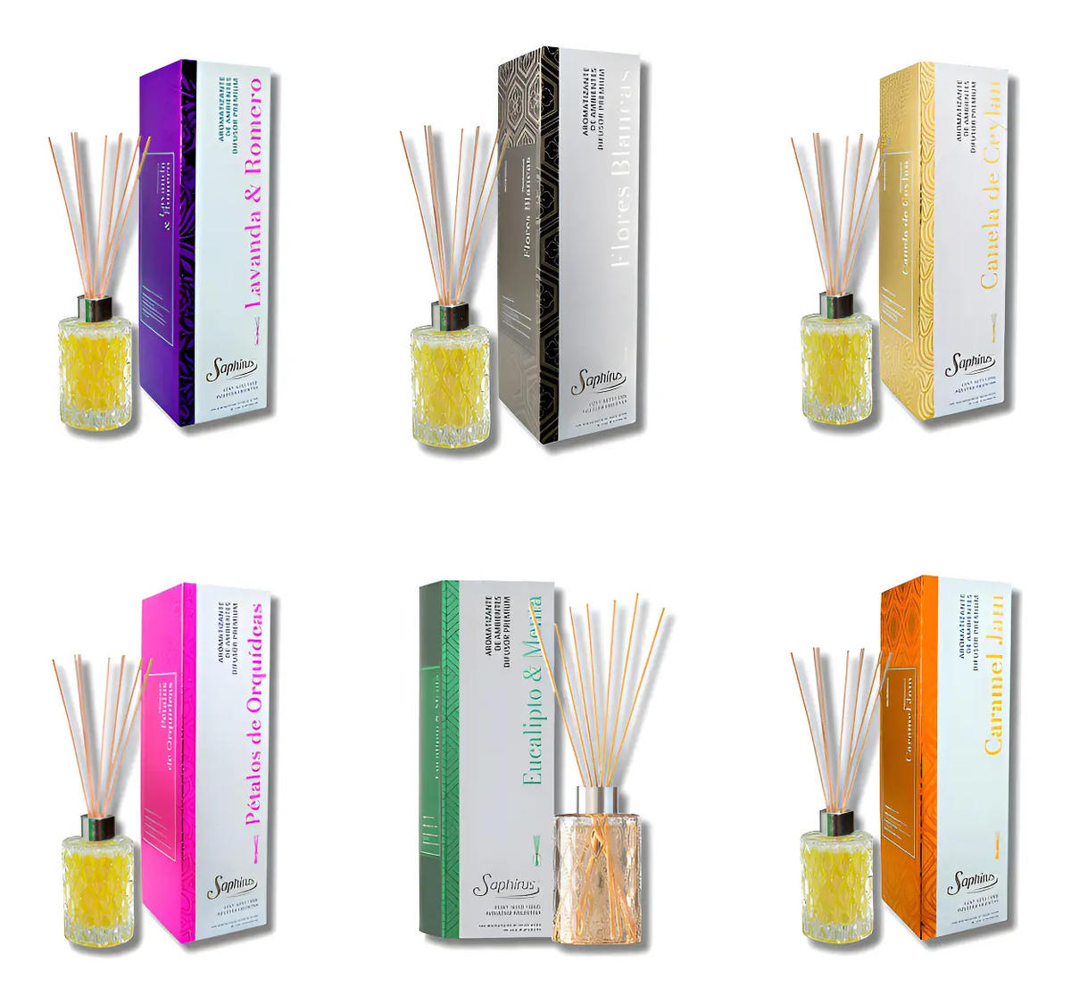 Difusores Aromatico Fragancia Premium Saphirus X 6 C/varill  Negro