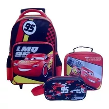 Mochila Con Ruedas Cars + Lonchera + Estuche Niño Escolar