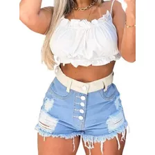 Short Jeans Mom Botões Hot Pant Destroyed Feminino