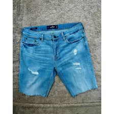 Bermuda De Mezclilla Hollister Talla 34 Slim De Hombre