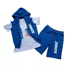 Conjunto Infantil Menino 3 Peças Sonic Com Colete