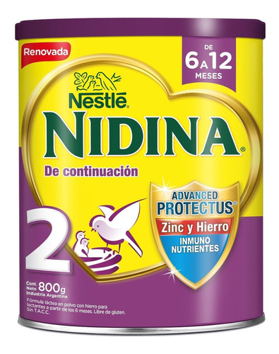 Leche De Fórmula En Polvo Nestlé Nidina 2  En Lata  6 Unidades De 800g - 6  A 12 Meses
