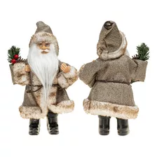 Papai Noel Boneco Casaco Bege Decoração Natal 25cm