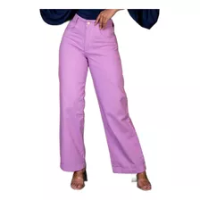 Calça Wide Leg Pantalona Feminina Colorida Jeans Sarja 
