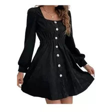 Vestido De Pana Tono Negro Shein, Talla S-m Leer Descripción